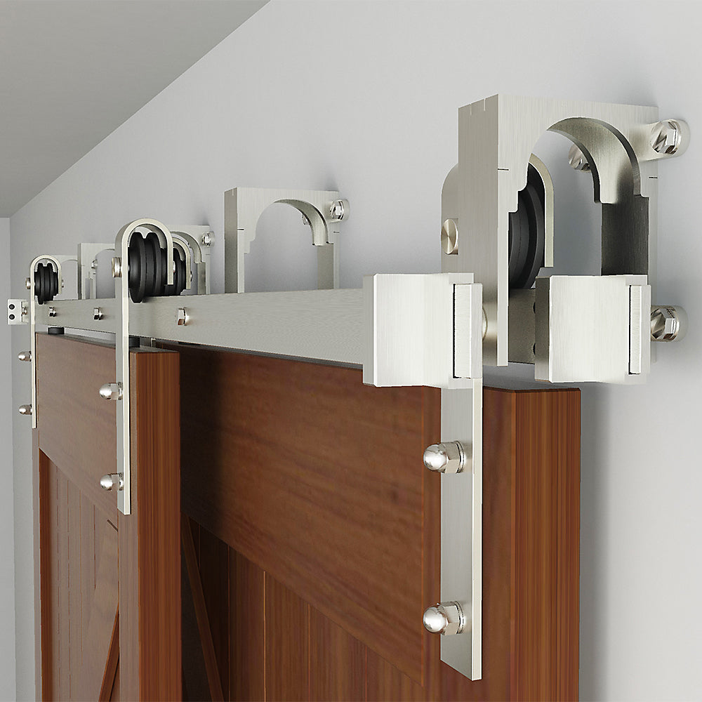 Satin Nickel Sliding Door Hardware Bypass Bracket Close up